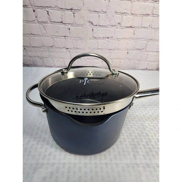 PAMPERED CHEF BRILLIANCE 4 QT. Blue /Green Metallic NON-STICK SAUCE PAN W/ LID - Picture 2 of 12